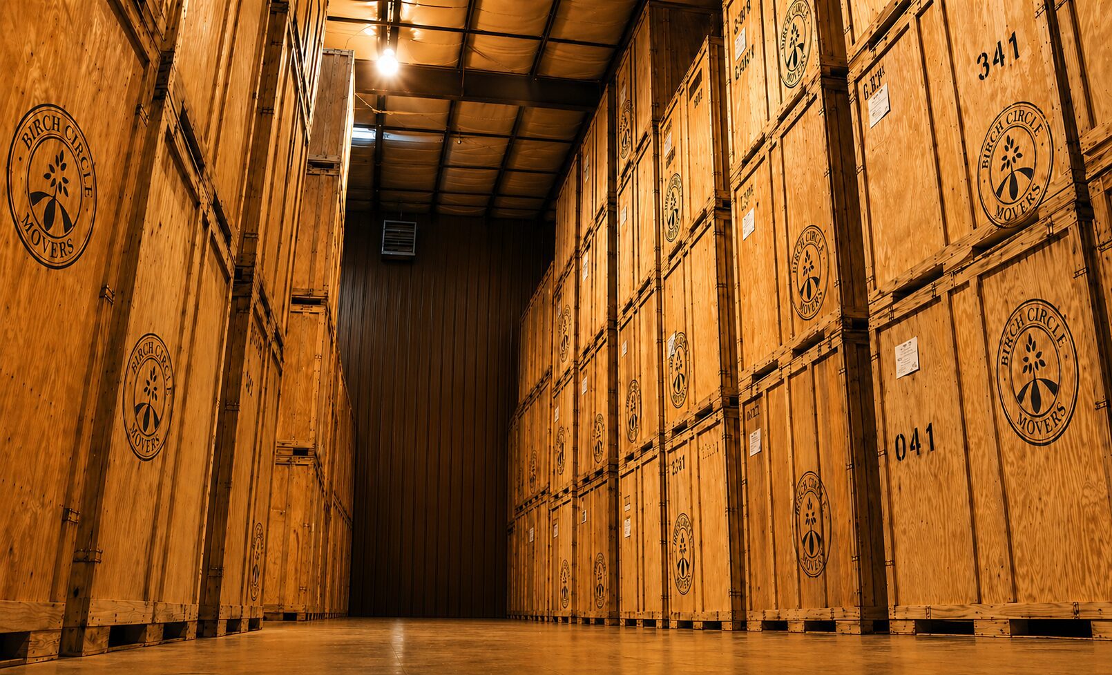 Climate-controlled storage vaults inside Birch Circle Movers warehouse